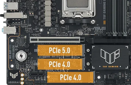 Markering af PCIe-slots på TUF Gaming B850M-PLUS WiFi