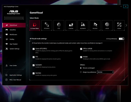 Screenshot fra ASUS DisplayWidget software